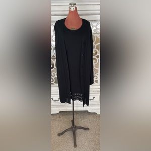 DKNY 2Pc Black Sleeveless Knit Dress & Cardigan (P)